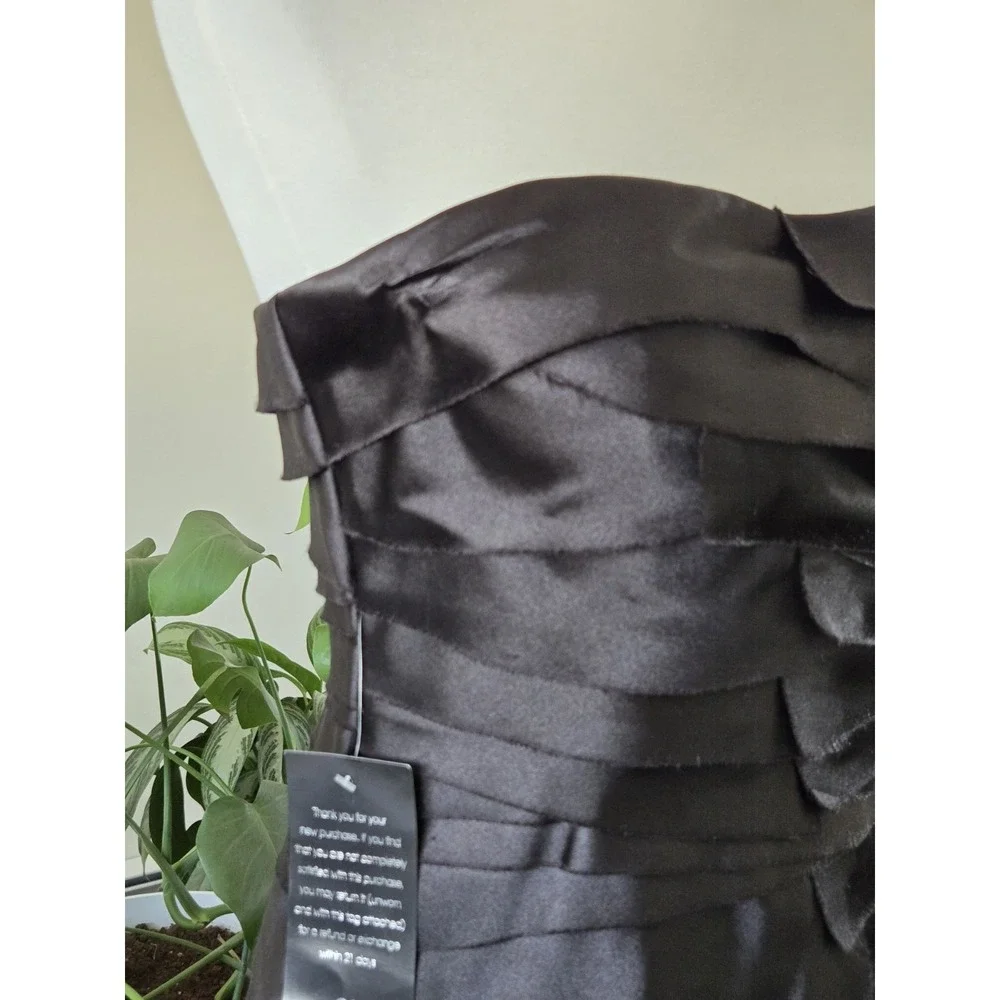 Bebe Bandage Black Elegant Satin Cocktail Mini Dress Womens Medium Strapless NWT